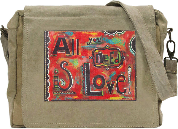 Recycled Military Tent Crossbody / Messenger Bag | "All You Need Is Love"