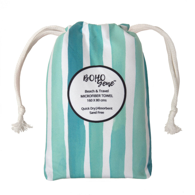 Quick Dry Beach Towel | Aqua Green Stripes  (Canada)