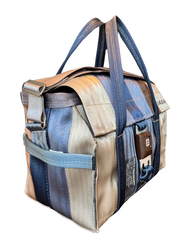 Upcycled Seatbelt Duffel Bag | Blue + Grey  (Canada)