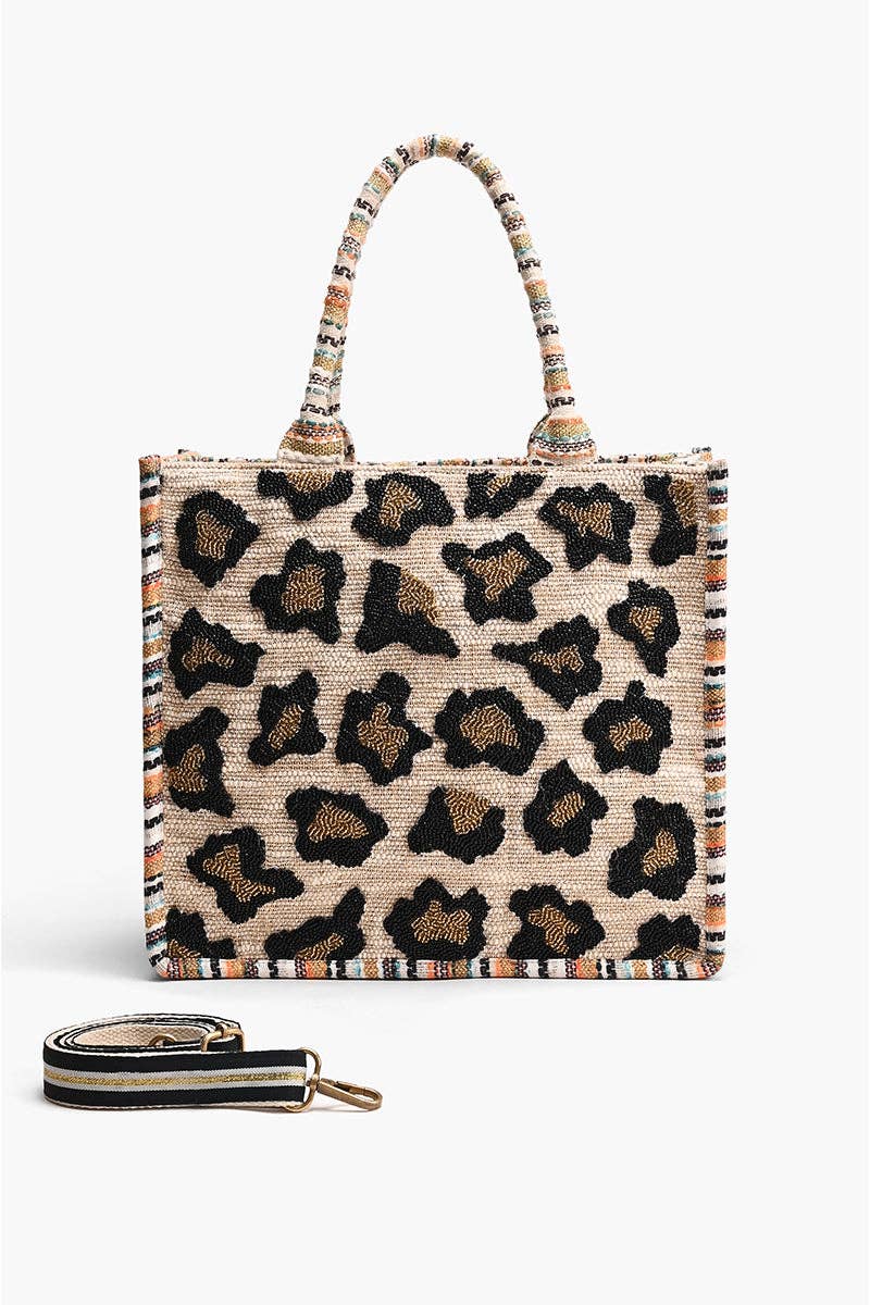 Hand Beaded Luxe Leopard Day Tote