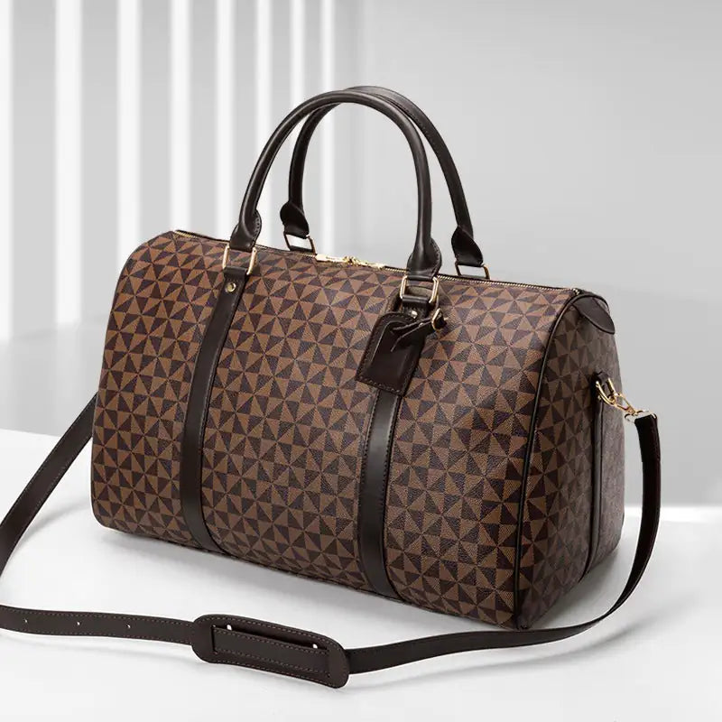 Stamped Faux Leather Duffel Bag