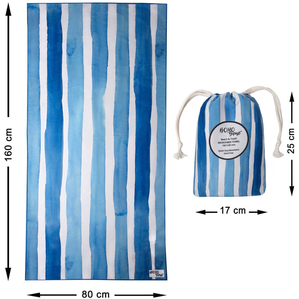Quick Dry Beach Towel | Mediterranean Blue Stripes (Canada)
