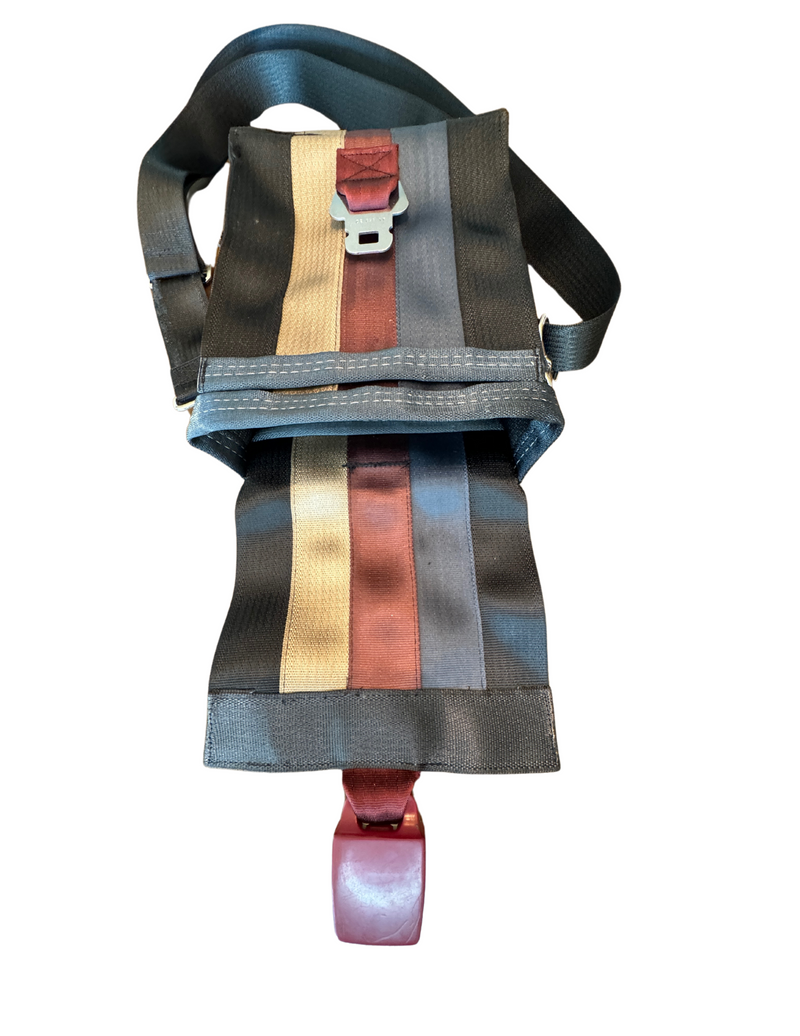 Upcycled Seatbelt Bag - Convertible Crossbody Knapsack w/Seatbelt Buckle | Burgundy