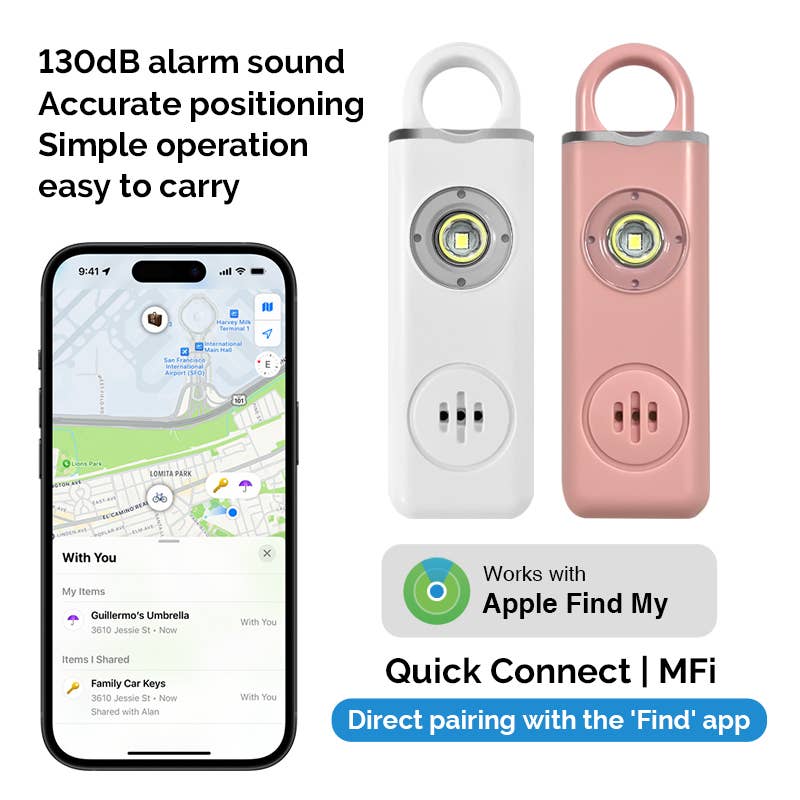 Tracking safety alarm | Apple find my | 130DB safety alarm: White
