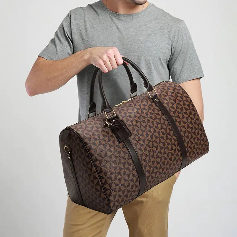Stamped Faux Leather Duffel Bag