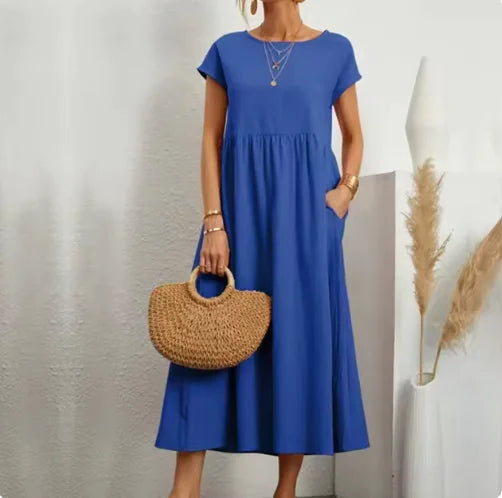 Sleeveless Cotton-Linen Pocket Dress