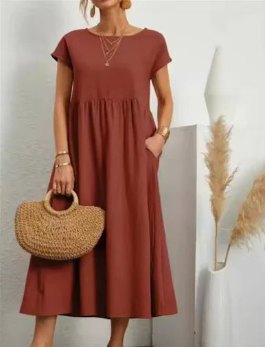 Sleeveless Cotton-Linen Pocket Dress