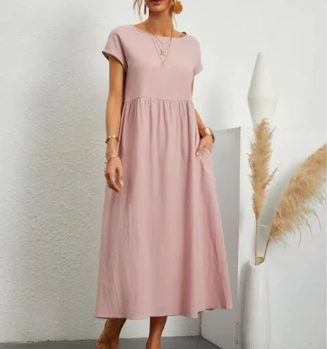 Sleeveless Cotton-Linen Pocket Dress