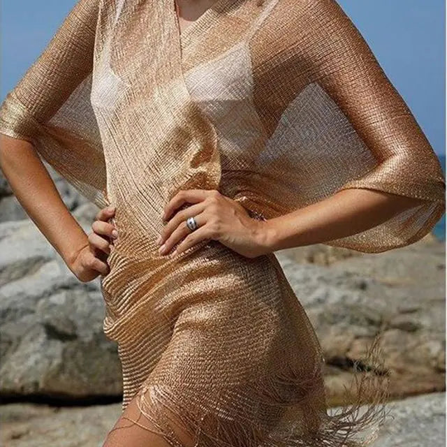 Metallic Mesh Beach Cover-Up