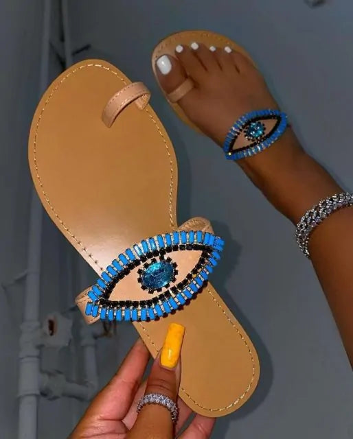 Protective Evil Eye Beaded Beach Sandals
