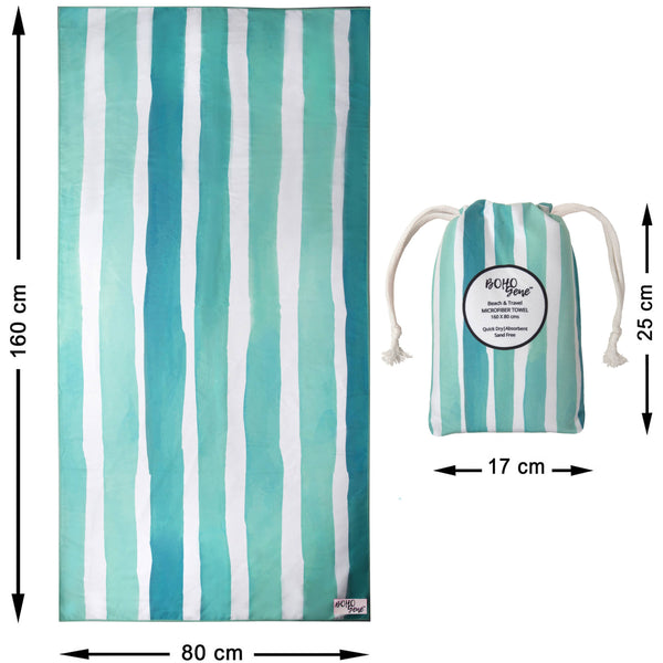 Quick Dry Beach Towel | Aqua Green Stripes  (Canada)