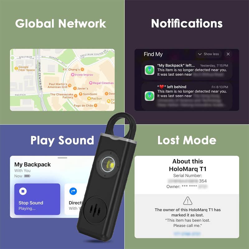Tracking safety alarm | Apple find my | 130DB safety alarm: Black