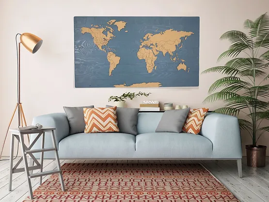 Charcoal Blue World Pin Map 48" x 27"