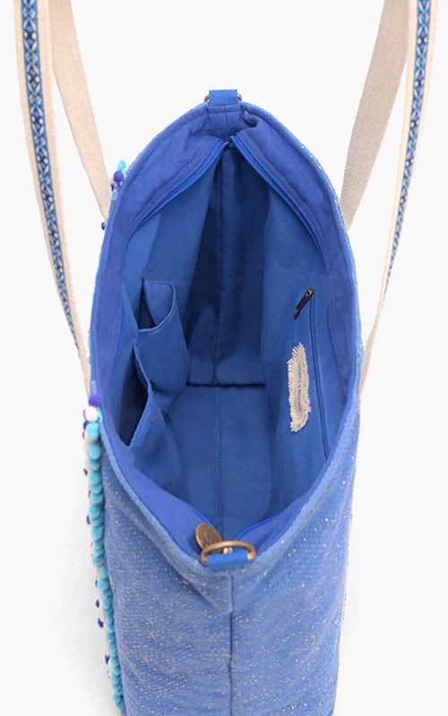 Hand-Beaded & Sustainably Made Tote Bag |Santorini Sky (India)