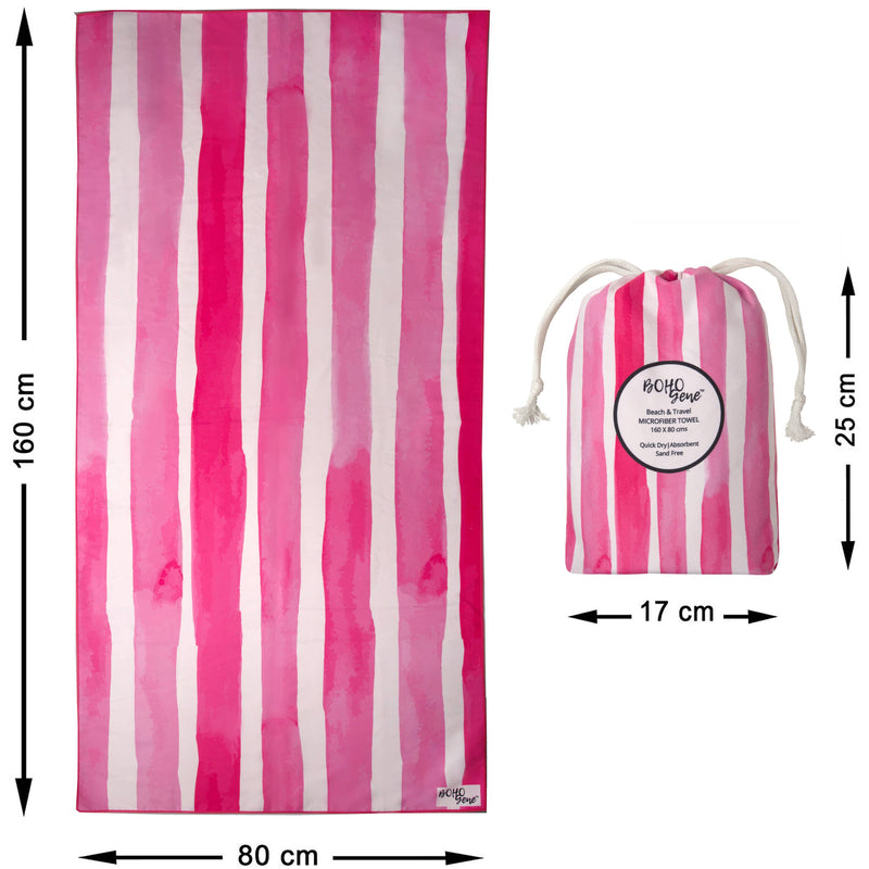 Quick Dry Beach Towel | Candy Pink Stripes (Canada)