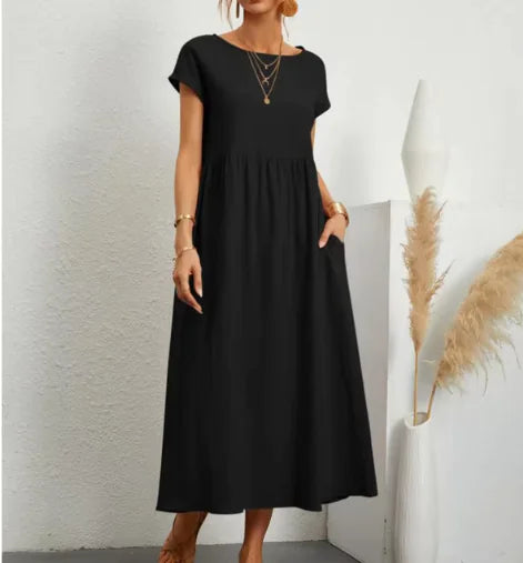 Sleeveless Cotton-Linen Pocket Dress