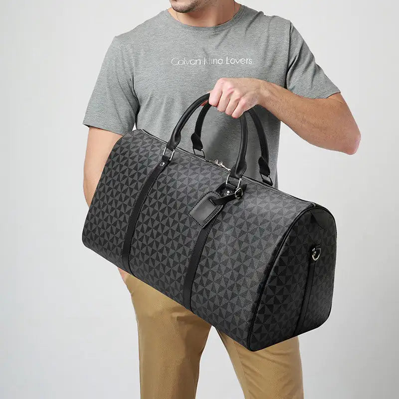 Stamped Faux Leather Duffel Bag