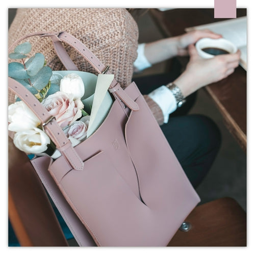 Genuine Leather Tote Bag | Light Pink