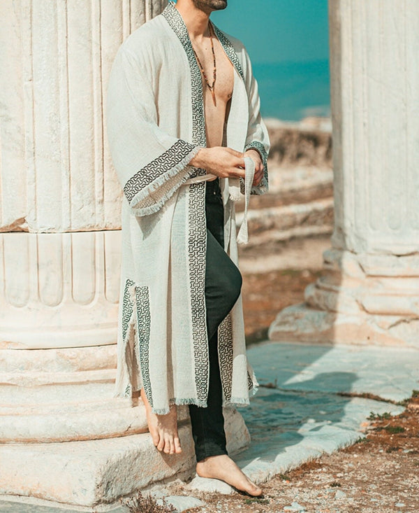 Men's Ancient "Sun God" Sustainably-Made Linen Beach Kimono (Canada)