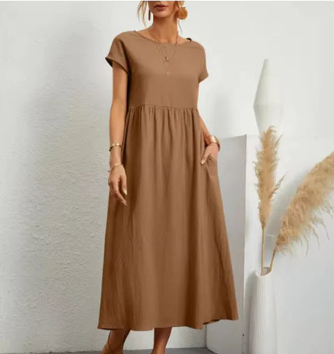Sleeveless Cotton-Linen Pocket Dress