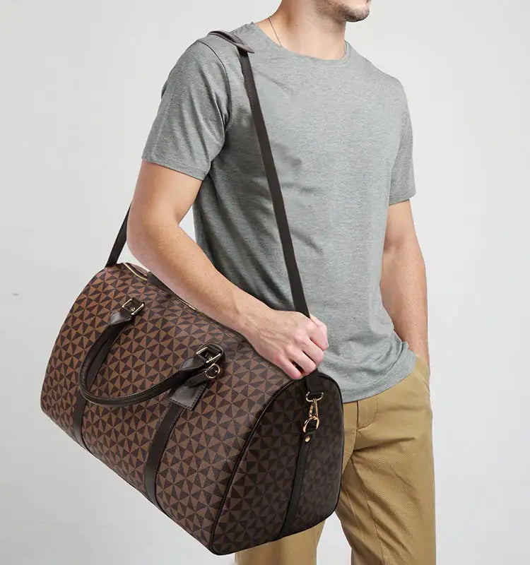 Stamped Faux Leather Duffel Bag
