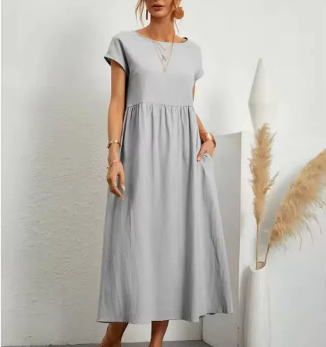 Sleeveless Cotton-Linen Pocket Dress