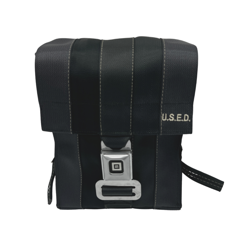 Upcycled Seatbelt Convertible Crossbody Knapsack w/Seatbelt Buckle Bag | Black (Canada)