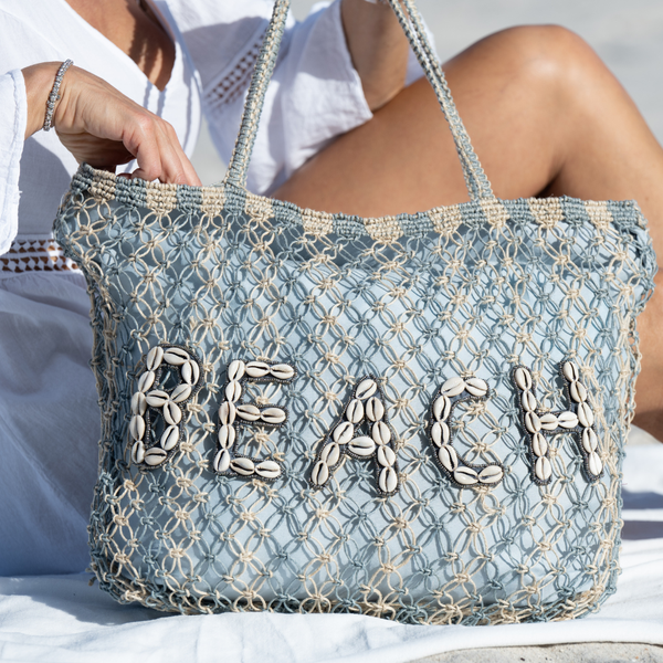 Hand beaded BEACH Bag Blue (India)