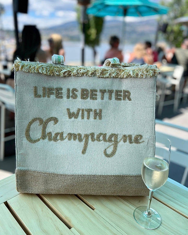 Sustainably Made, Hand Beaded Champagne Tote (India)