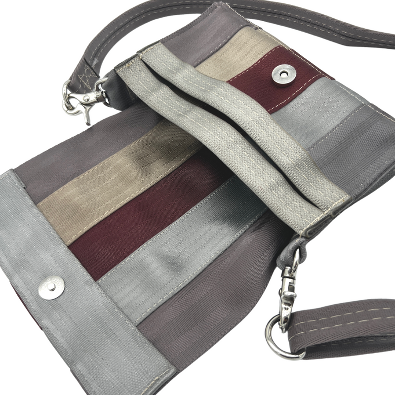 Upcycled Seatbelt Crossbody/Hipster Bag | Silver + Burgundy (Canada)