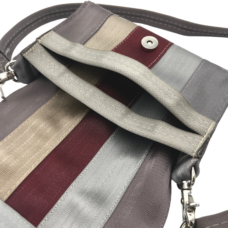 Upcycled Seatbelt Crossbody/Hipster Bag | Silver + Burgundy (Canada)
