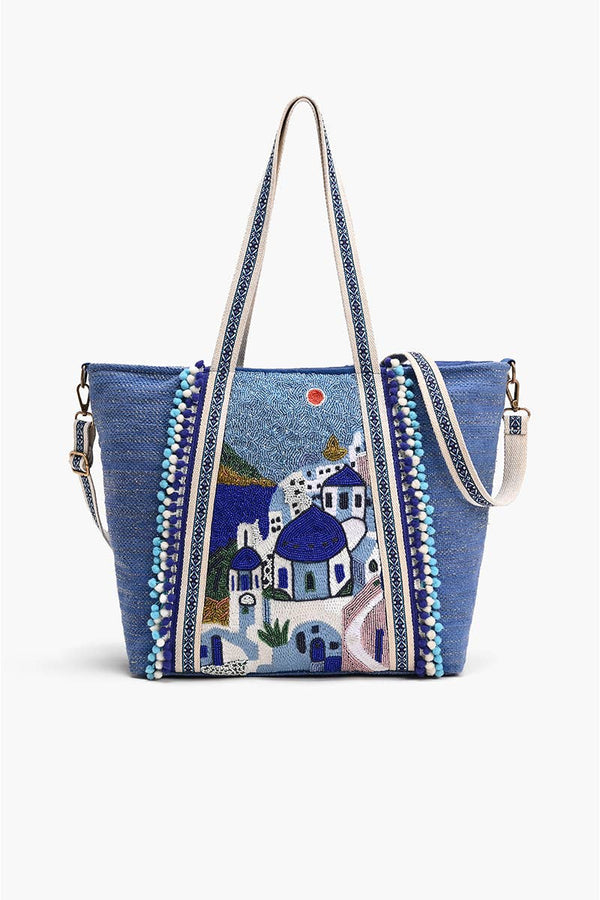 Hand-Beaded & Sustainably Made Santorini Sky Tote | India
