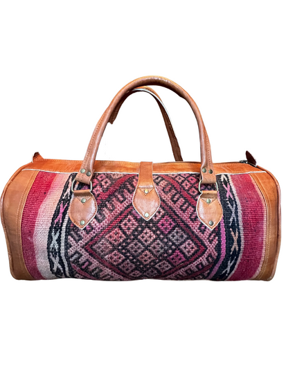 Upcycled Moroccan Carpet & Leather Duffel Bag | Cognac (Morocco)