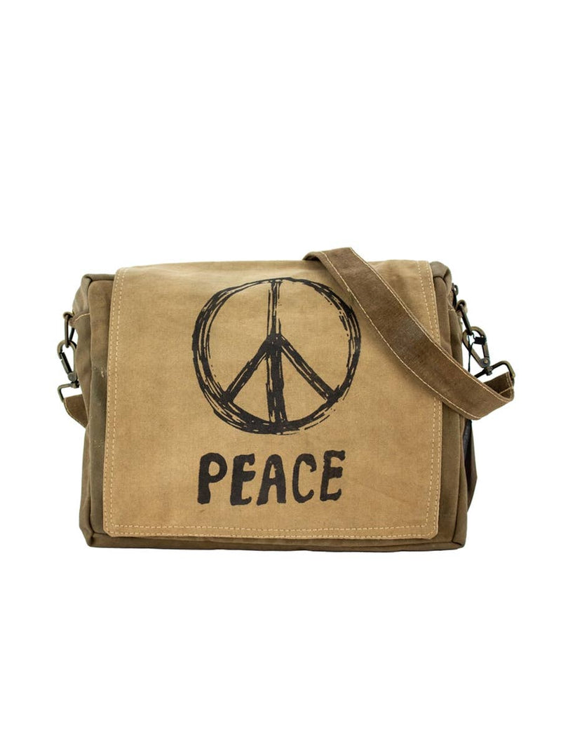 Recycled Military Tent Crossbody Messenger Bag | PEACE (USA)