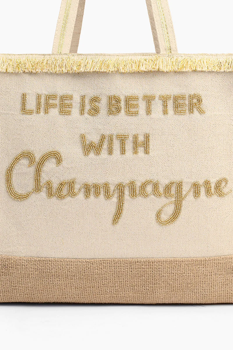 Champagne Forever Tote - Hand Beaded Jute Tote for Women