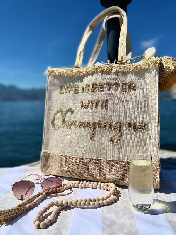 Sustainably Made, Hand Beaded Champagne Tote (India)