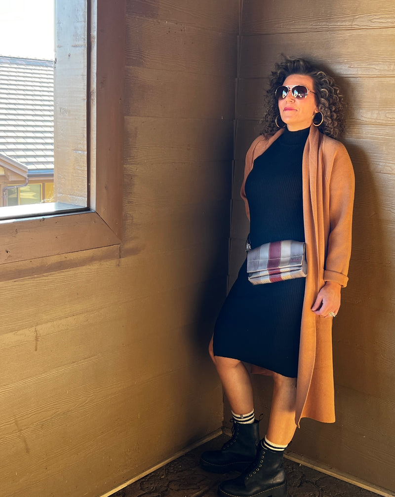 Upcycled Seatbelt Crossbody/Hipster Bag | Silver + Burgundy (Canada)