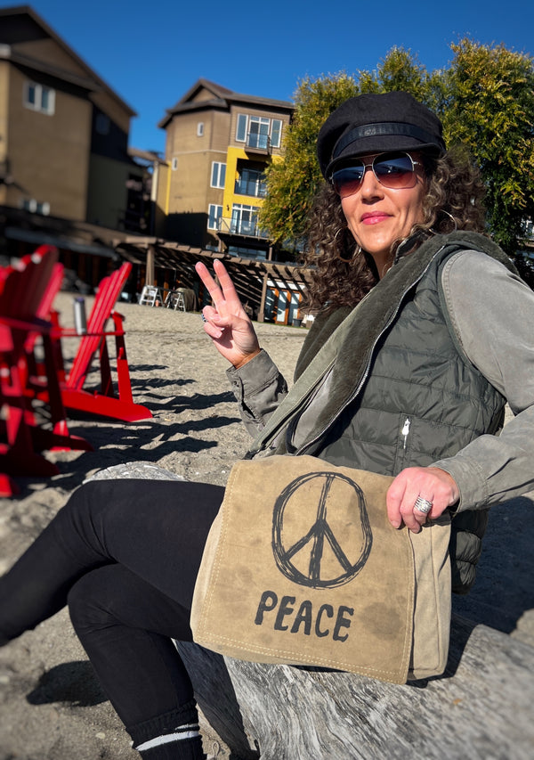 Recycled Military Tent Crossbody Messenger Bag | PEACE (USA)