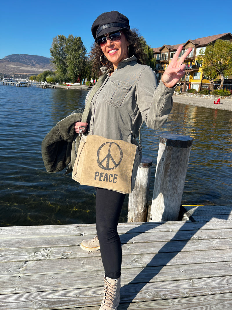 Recycled Military Tent Crossbody / Messenger Bag | PEACE (USA)