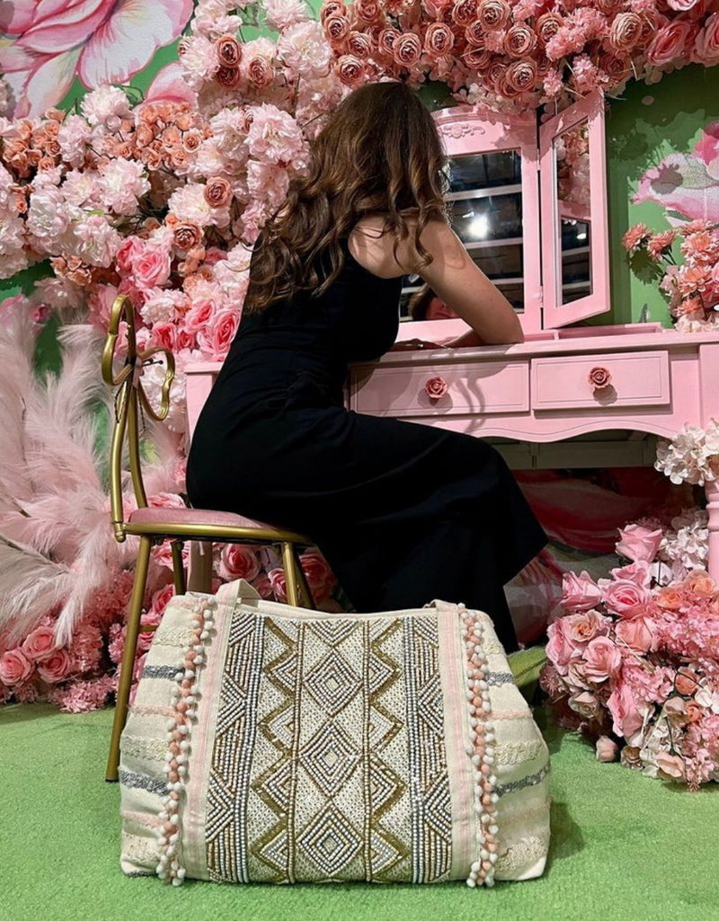 Sustainably Made + Hand Beaded |Rose Gold Tote Bag (India)