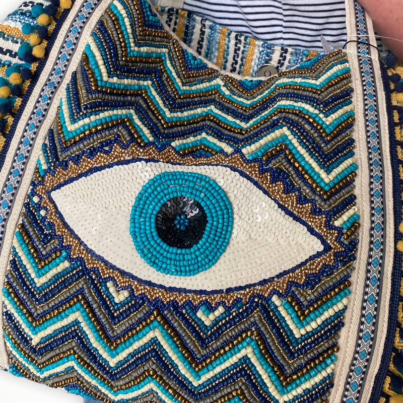 Sustainably Made + Hand-Beaded | Grecian Nights Evil Eye Bag (India)