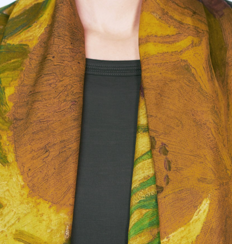 girl wearing Van Gogh Silk Scarf Sunflower