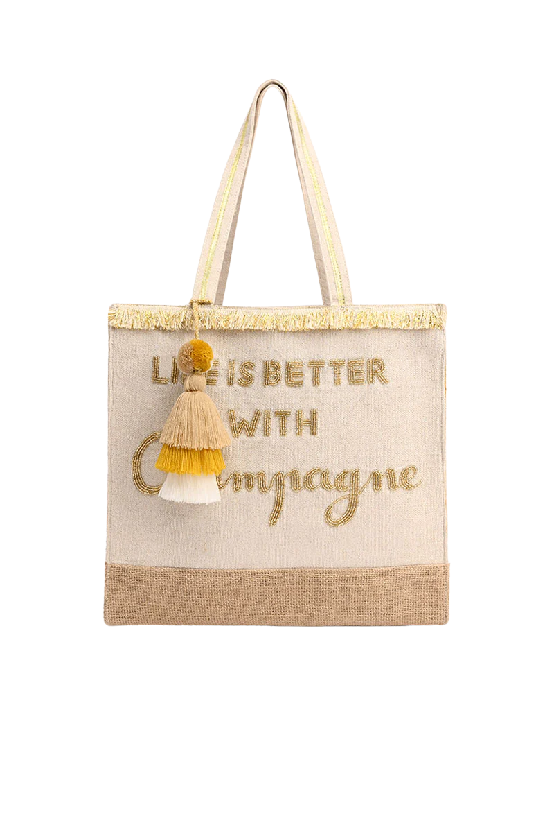 Sustainably Made, Hand Beaded Champagne Tote (India)