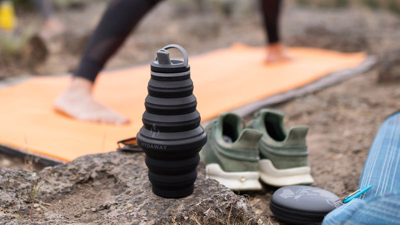 NEW! Sustainably Made Collapsible Water Bottle + Globe Case | Black (USA)