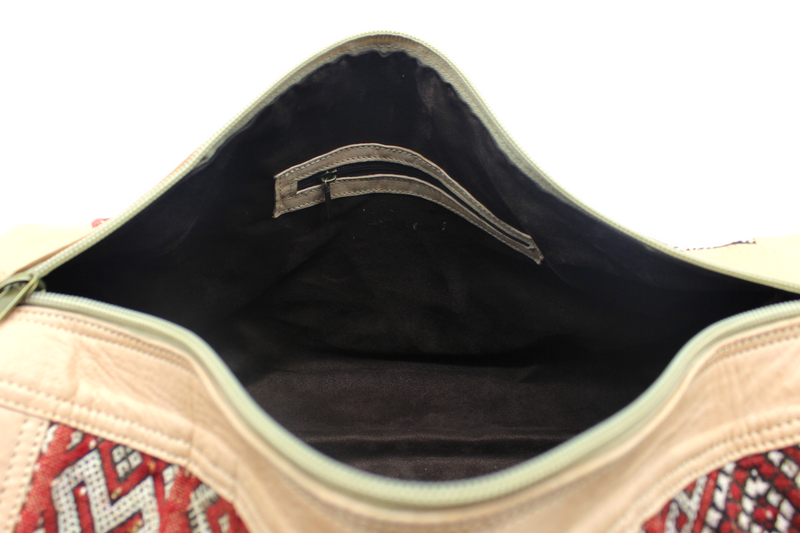 Recycled Moroccan Carpet + Natural Leather Duffel Bag (Morocco)