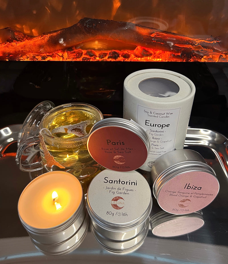 Travel Europe Gift Set | 3pk Travel Candle, Globe Tea & Glass Mug