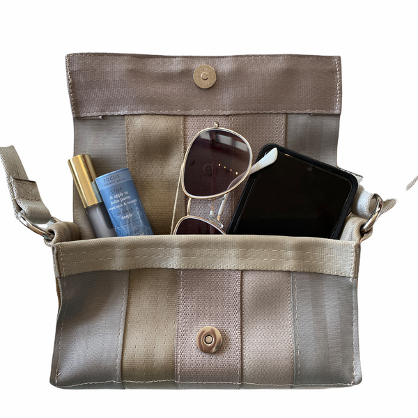 Upcycled Seatbelt Crossbody/Hipster Bag | Silver + Burgundy (Canada)