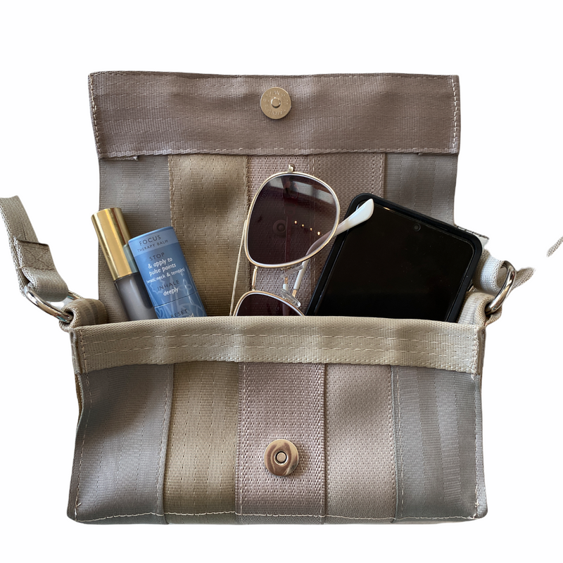 Upcycled Seatbelt Crossbody/Hipster Bag | Silver + Burgundy (Canada)