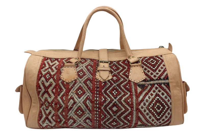 Recycled Moroccan Carpet + Natural Leather Duffel Bag (Morocco)